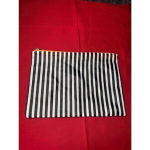 Black and White Striped Zipper Pouch with Trim